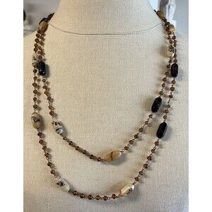 Vintage Glass Art Beaded Necklace On A Rosary Type Chain